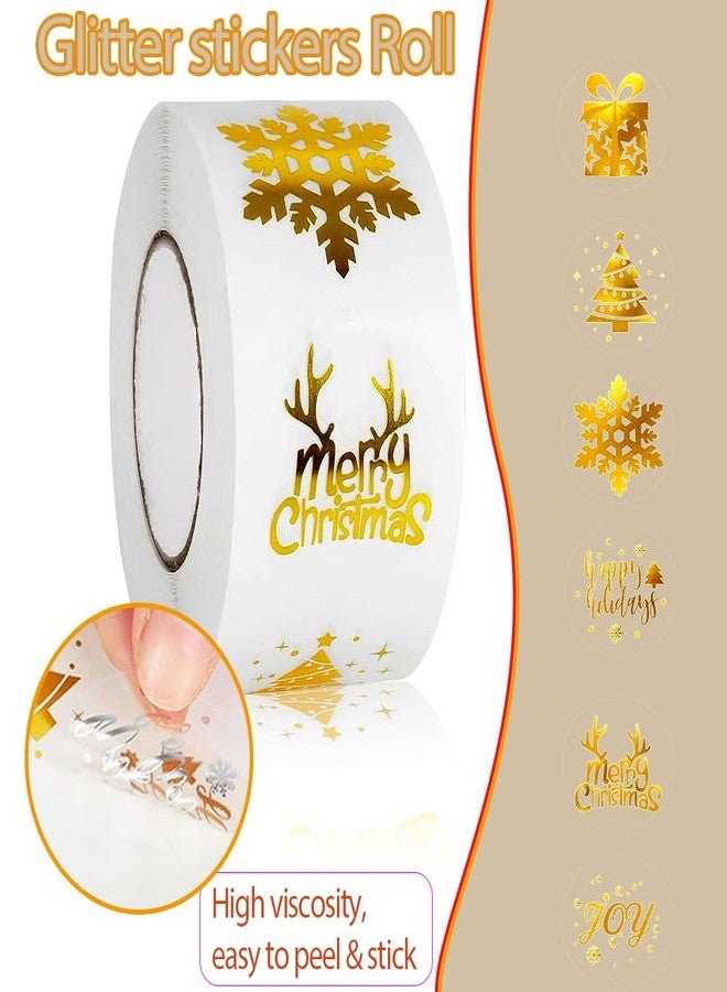 Hrnsnails 500Pcs Christmas Stickers Roll - Hot Stamping Snowflake Self-Adhesive Sealing Stickers,Gold Sparkly Waterproof Decals for Christmas Party Envelope Scrapbook Decor（ 6 Pattern Designs） - Image 5